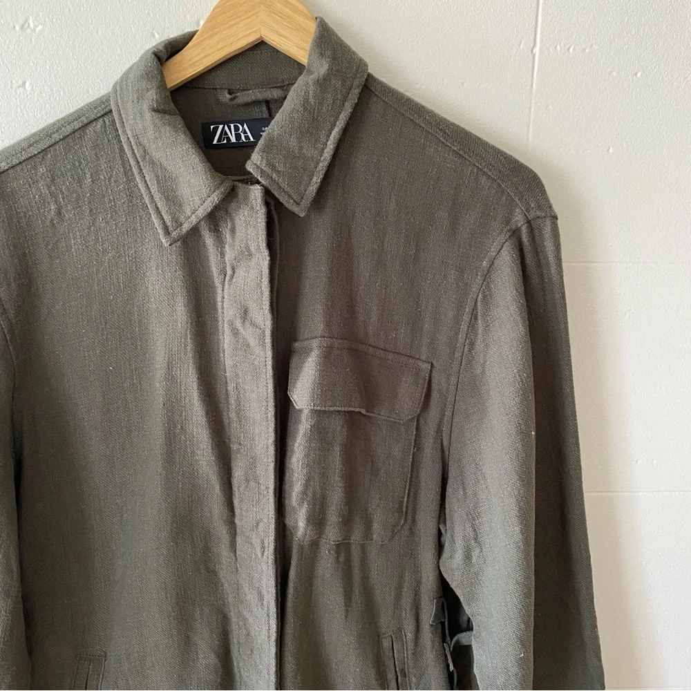 Zara | Khaki Oversized Shacket | Cotton Lightweight Utility | Medium - Picture 2 of 7